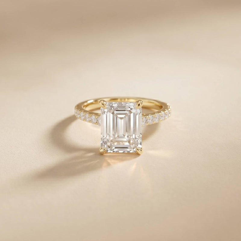 4.59 Ct Emerald Cut Moissanite Petite Engagement Ring
