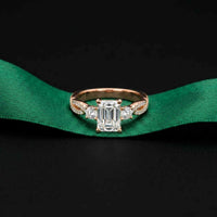 2.78 Ct Emerald Moissanite Pavé Rope Engagement Ring
