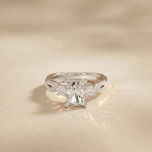 2.78 Ct Emerald Moissanite Pavé Rope Engagement Ring