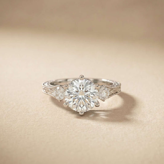 2.80 Ct Round Moissanite Vintage Milgrain Engagement Ring