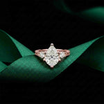 2.80 Ct Pear Moissanite Three Stone Engagement Ring Rose Gold