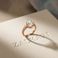 2.80 Ct Pear Moissanite Three Stone Engagement Ring Rose Gold