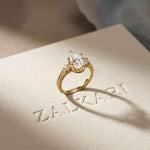 2.80 Ct Pear Moissanite Three Stone Engagement Ring Gold