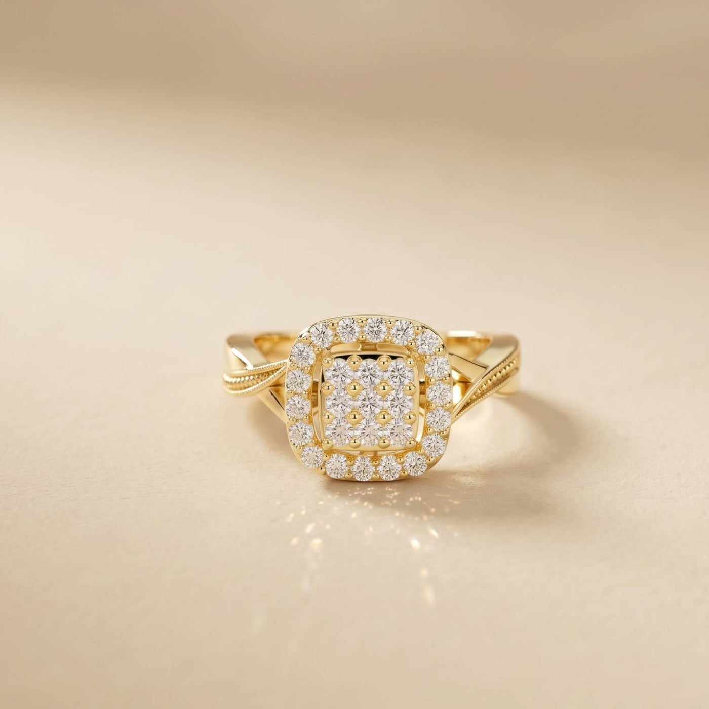 0.49 Ct Round Moissanite Halo Style Engagement Ring