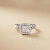 0.49 Ct Round Moissanite Halo Style Engagement Ring