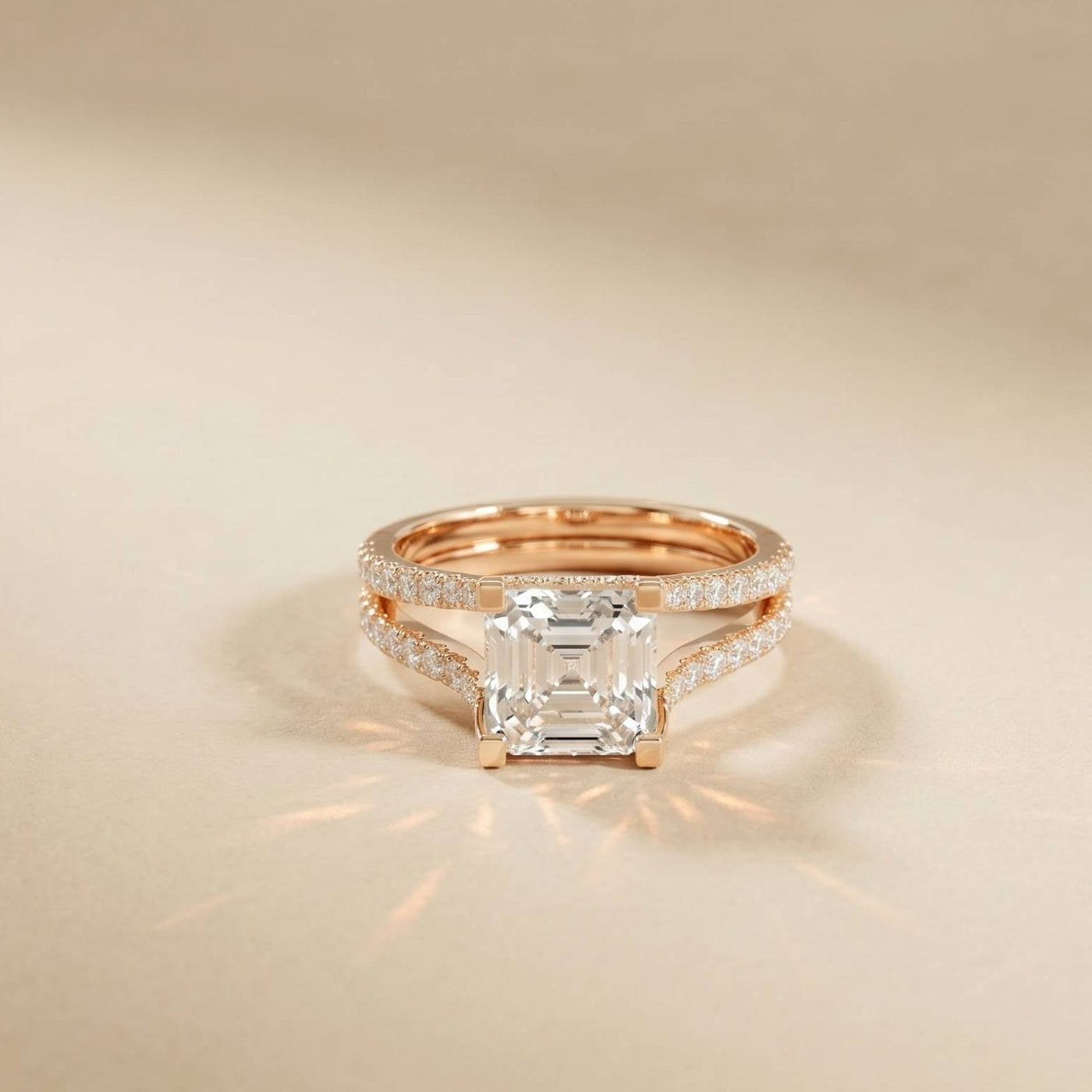 2.14 Ct Asscher Moissanite Hidden Halo Engagement Ring
