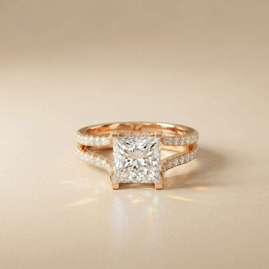2.13 Ct Princess Moissanite Pavé Engagement Ring