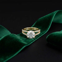2.14 Ct Round Moissanite Pavé Split Shank Engagement Ring