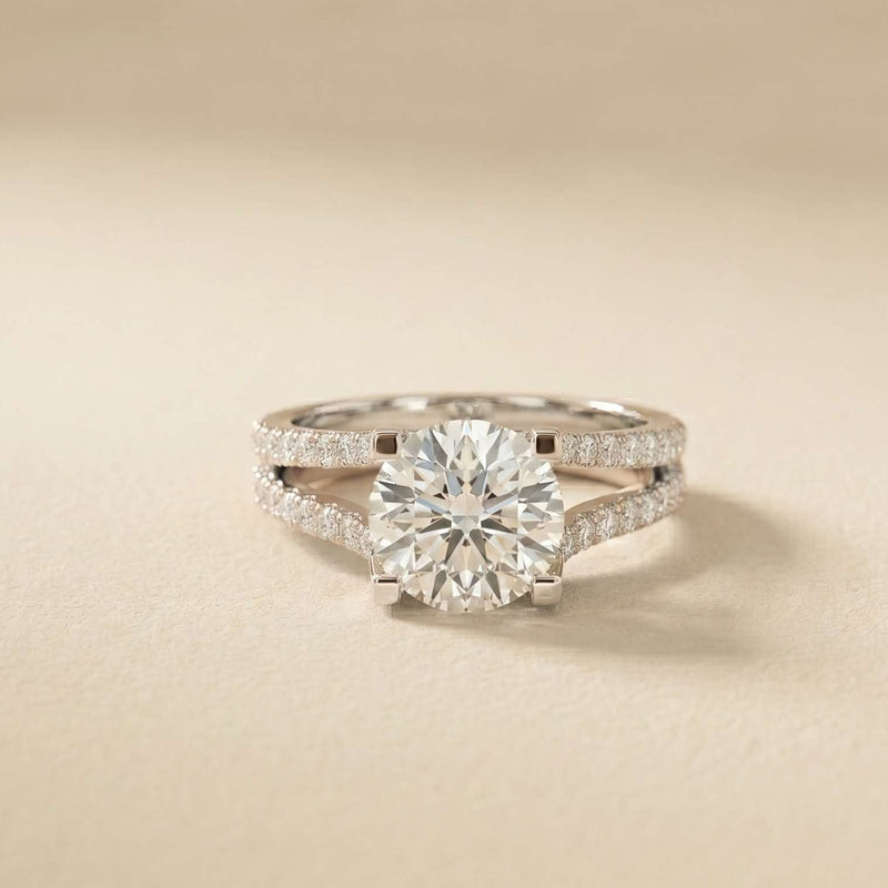 2.14 Ct Round Moissanite Pavé Split Shank Engagement Ring