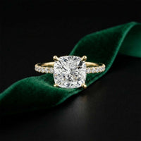 3.37 Ct Cushion Moissanite Double Hidden Halo Engagement Ring