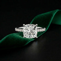 3.37 Ct Cushion Moissanite Double Hidden Halo Engagement Ring