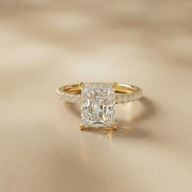 3.76 Ct Radiant Moissanite Pavé Engagement Ring