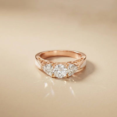 1.05 Ct Round Moissanite Three Stone Promise Ring Gold Vermeil (2.5 Micron)