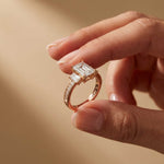 2.27 Ct Emerald Moissanite Classic Trio Ring for Women