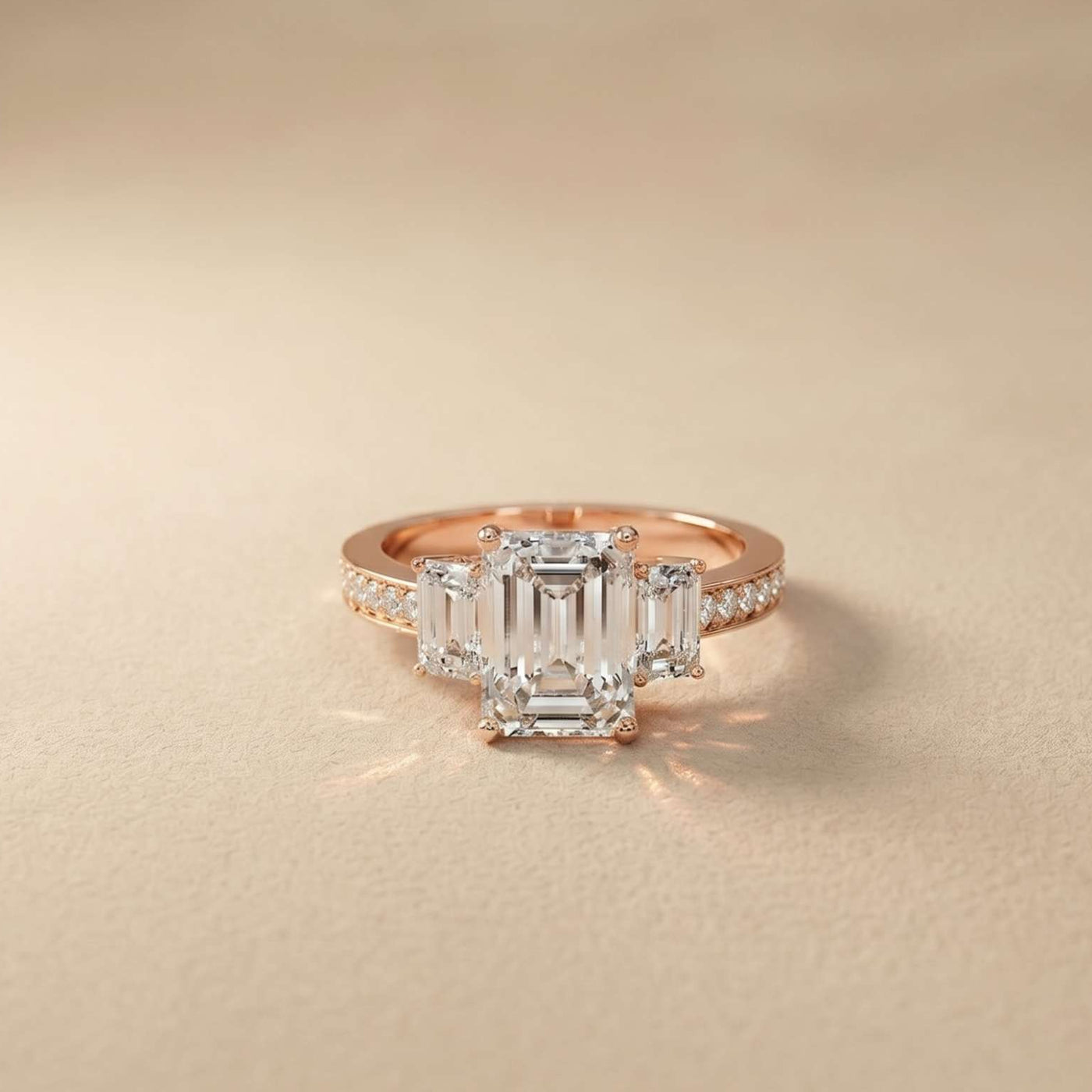 2.27 Ct Emerald Moissanite Classic Trio Ring for Women