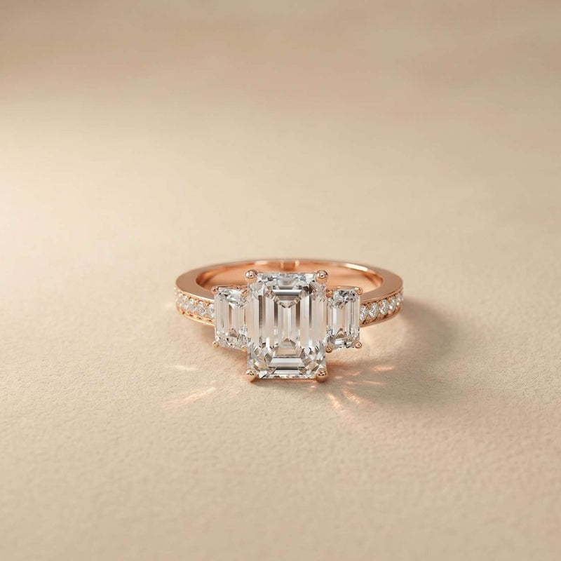 2.27 Ct Emerald Moissanite Classic Trio Ring for Women