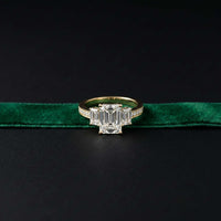 2.27 Ct Emerald Moissanite Classic Trio Ring for Women