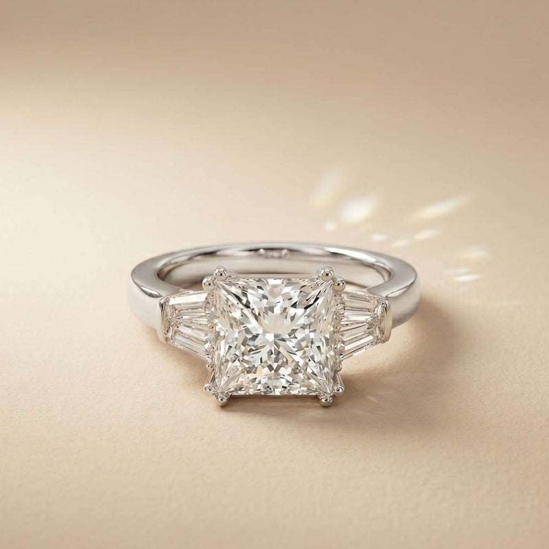 3.93 Ct Princess Moissanit Promise Trilogy Ring for Women