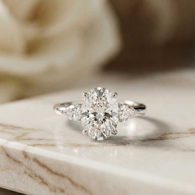 3.1 Ct Oval Moissanite Triple Stone Ring for Women Gold Vermeil (2.5 Micron)
