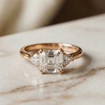 2.40 Ct Asscher Moissanite Classic Trio Ring for Women Rose Gold