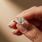 2.40 Ct Asscher Moissanite Classic Trio Ring for Women Rose Gold