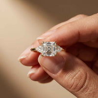 2.40 Ct Asscher Moissanite Classic Trio Ring for Women Gold