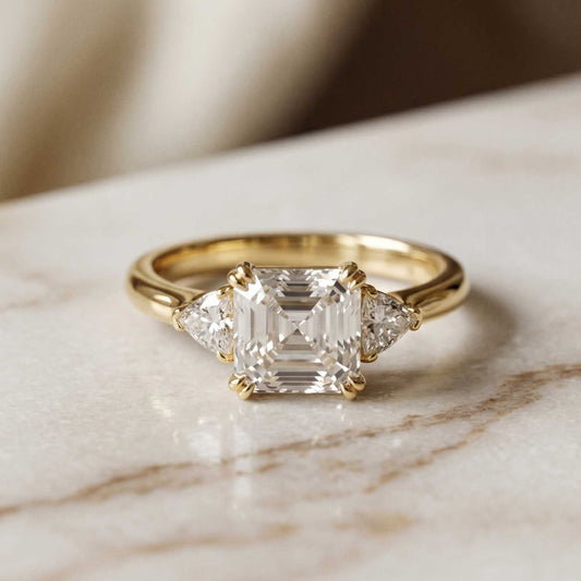 2.40 Ct Asscher Moissanite Classic Trio Ring for Women