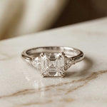 2.40 Ct Asscher Moissanite Classic Trio Ring for Women White