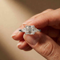 2.40 Ct Asscher Moissanite Classic Trio Ring for Women White