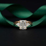 2.40 Ct Emerald & Trillion Moissanite Classic Trio Ring Rose Gold