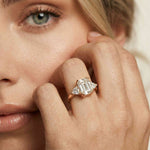 2.40 Ct Emerald & Trillion Moissanite Classic Trio Ring Rose Gold