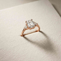 2.40 Ct Emerald & Trillion Moissanite Classic Trio Ring Rose Gold