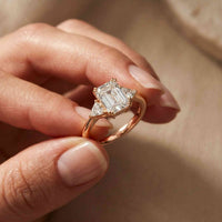 2.40 Ct Emerald & Trillion Moissanite Classic Trio Ring Rose Gold