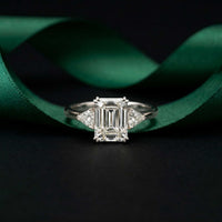 2.40 Ct Emerald & Trillion Moissanite Classic Trio Ring White