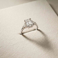 2.40 Ct Emerald & Trillion Moissanite Classic Trio Ring White
