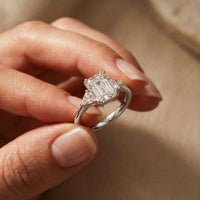 2.40 Ct Emerald & Trillion Moissanite Classic Trio Ring White