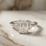 2.40 Ct Emerald & Trillion Moissanite Classic Trio Ring White