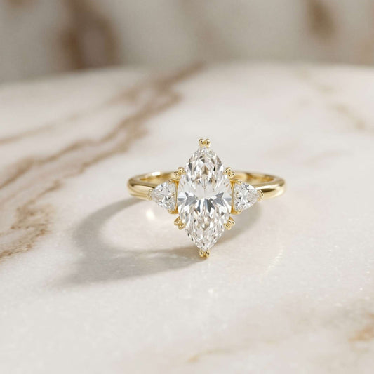 2.40 Ct Marquise & Trillion Moissanite Promise Trilogy Ring for Women