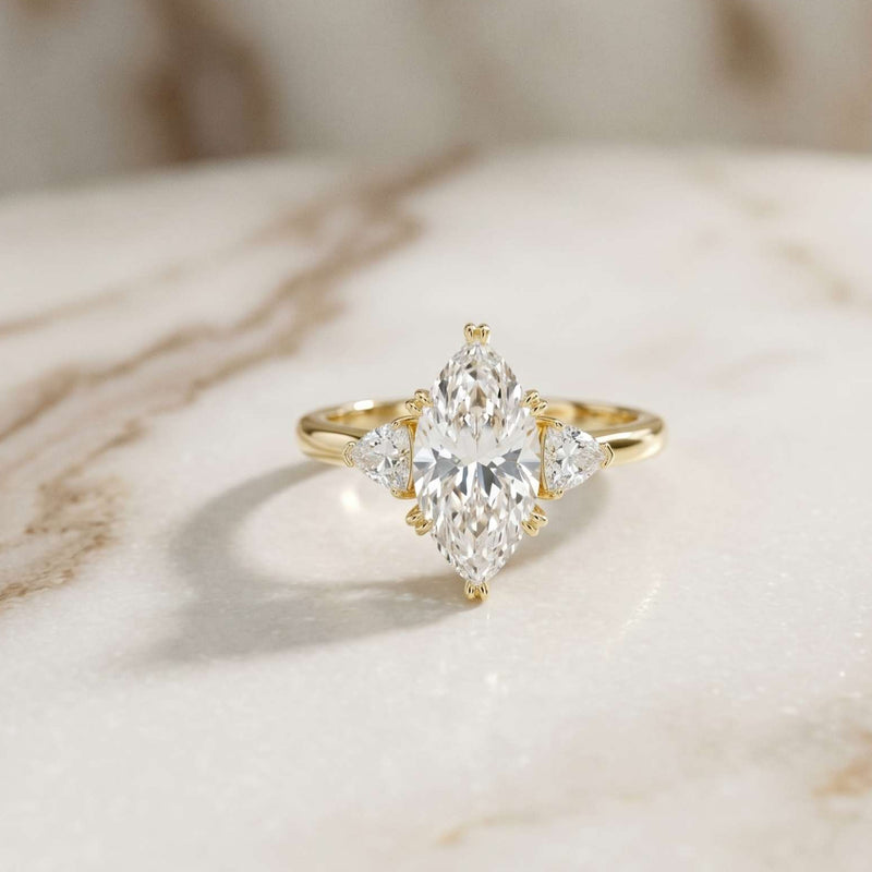 2.40 Ct Marquise & Trillion Moissanite Promise Trilogy Ring for Women Gold