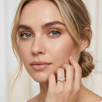 2.40 Ct Pear Cut Moissanite Three Stone Ring Rose Gold