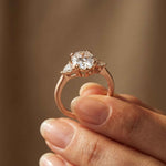 2.40 Ct Pear Cut Moissanite Three Stone Ring Rose Gold