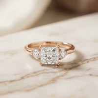 2.40 Ct Princess Cut Moissanite Trio Solitaire Ring Rose Gold