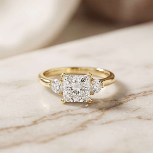 2.40 Ct Princess Cut Moissanite Trio Solitaire Ring
