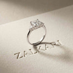 2.40 Ct Princess Cut Moissanite Trio Solitaire Ring White
