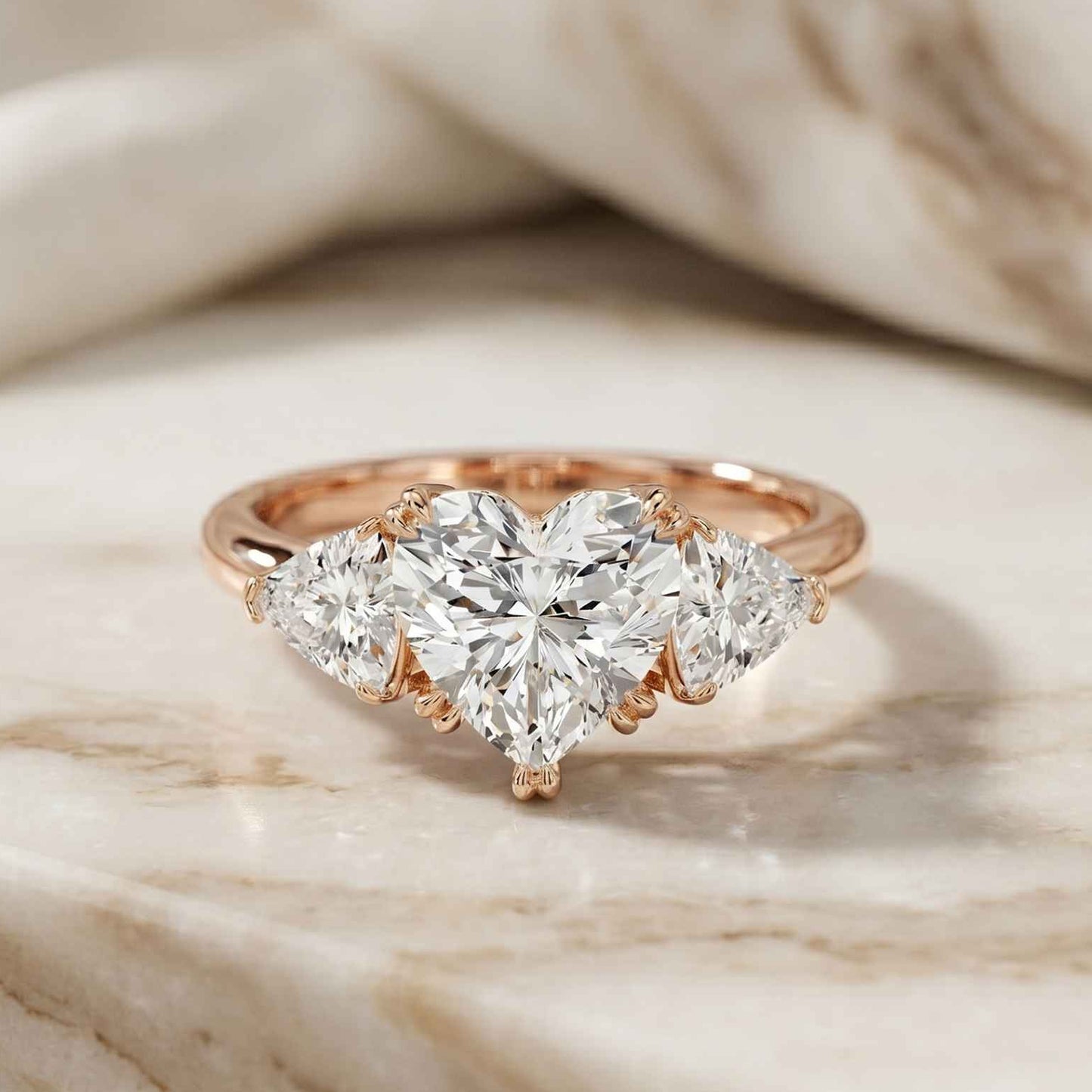 2.3 Ct Heart Cut Moissanite Trilogy Ring for Women