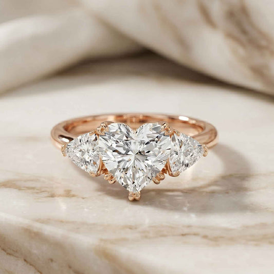 2.3 Ct Heart Cut Moissanite Trilogy Ring for Women