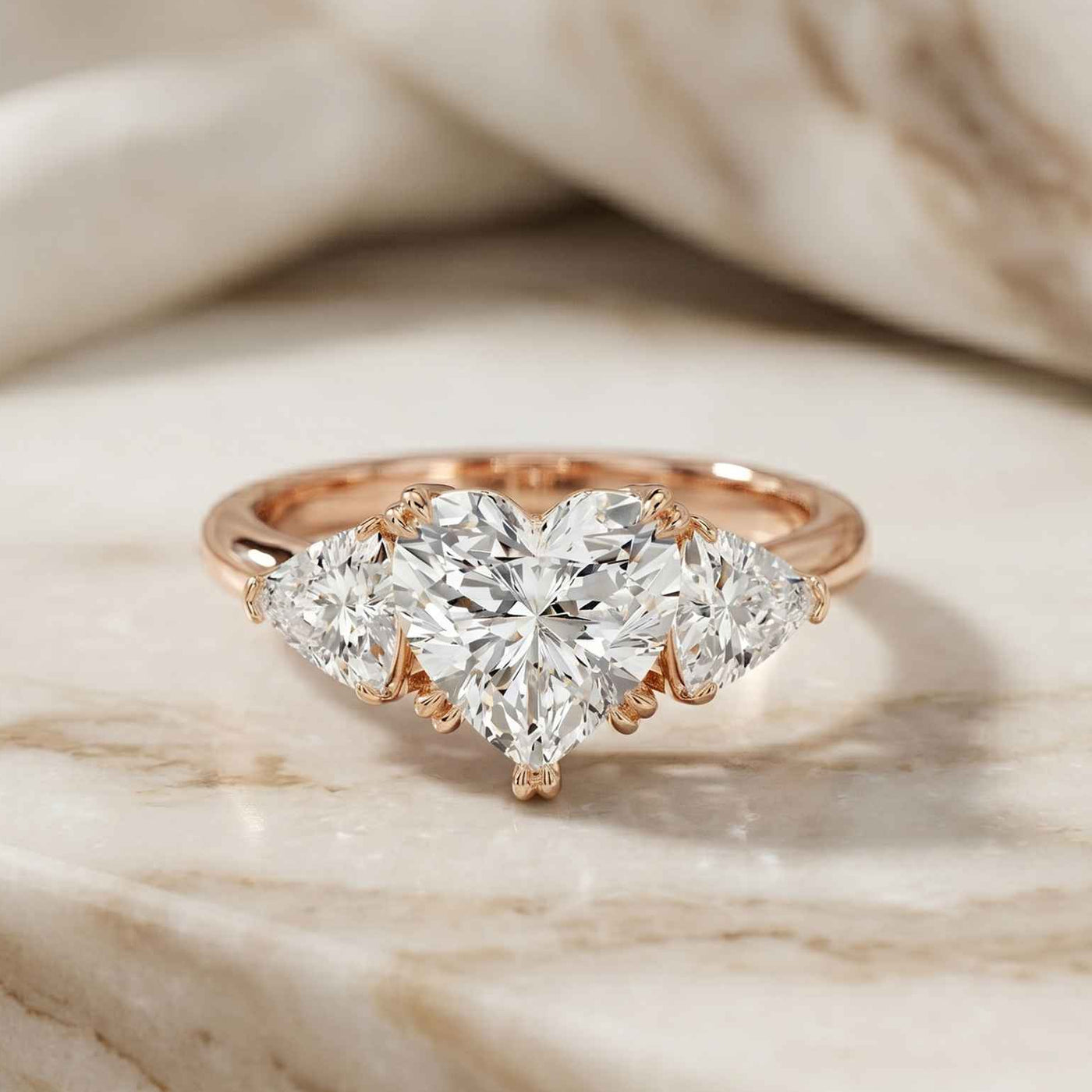 2.3 Ct Heart Cut Moissanite Trilogy Ring for Women