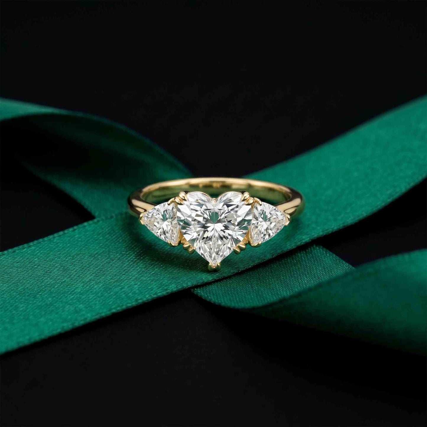 2.3 Ct Heart Cut Moissanite Trilogy Ring for Women