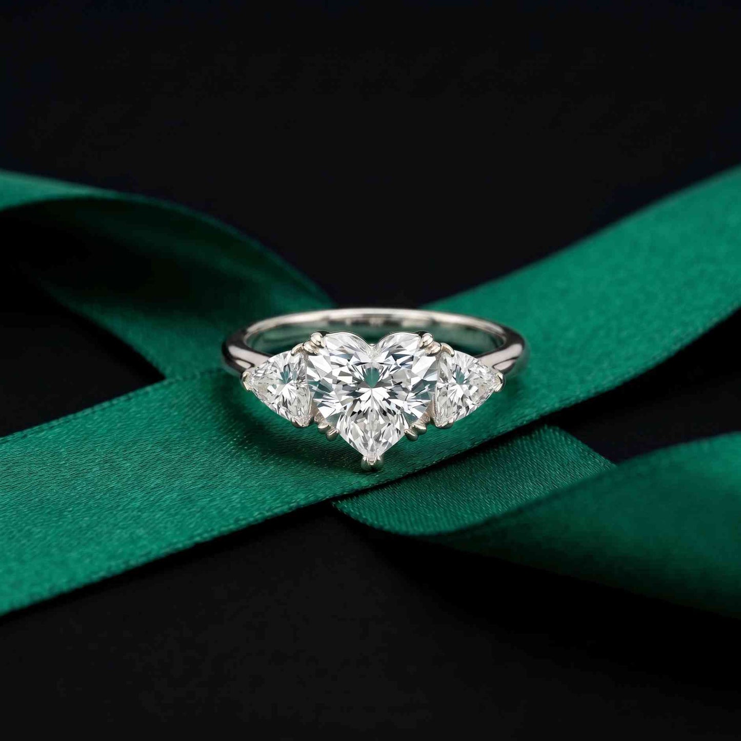 2.3 Ct Heart Cut Moissanite Trilogy Ring for Women
