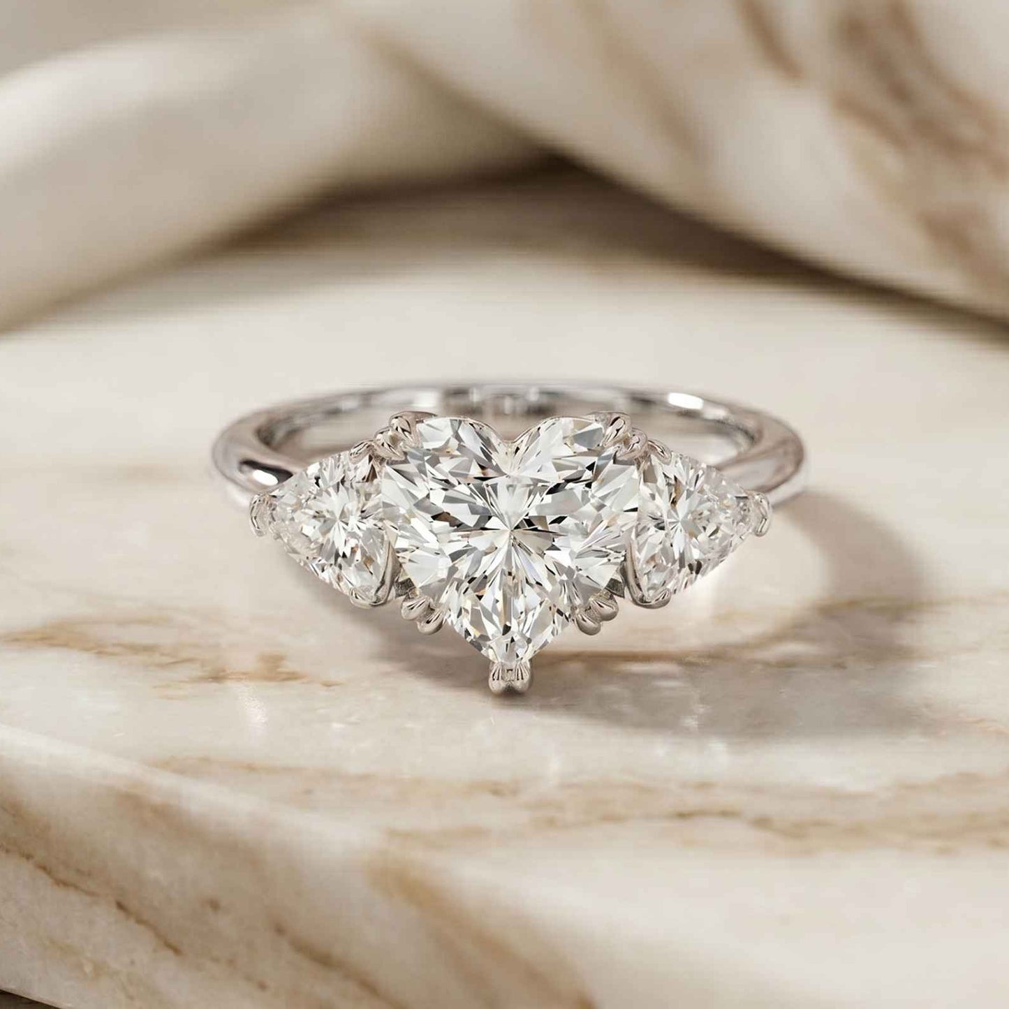 2.3 Ct Heart Cut Moissanite Trilogy Ring for Women